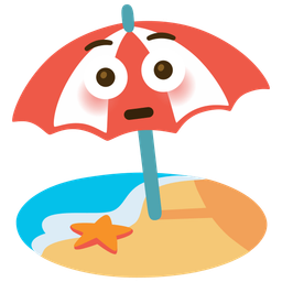 Flushed face and Beach with umbrella