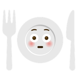 Flushed face and Fork and knife with plate