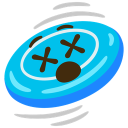 flying disc and face with crossed-out eyes