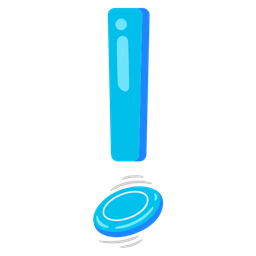 flying disc and red exclamation mark