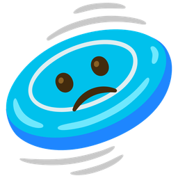 flying disc and slightly frowning face