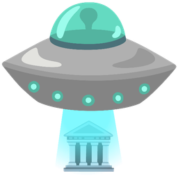 flying saucer and classical building