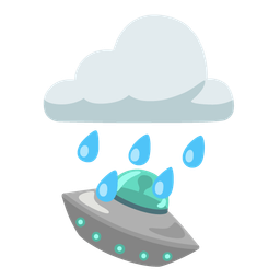flying saucer and cloud with rain