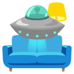 flying saucer and couch and lamp