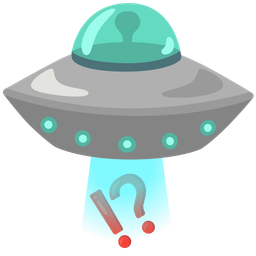 flying saucer and exclamation question mark