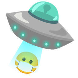 Flying saucer and Face with medical mask