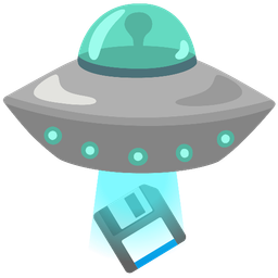 flying saucer and floppy disk