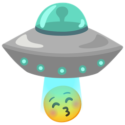 Flying saucer and Kissing face with closed eyes