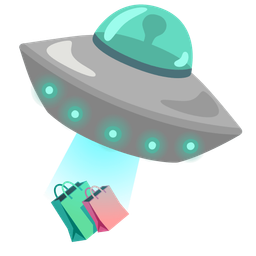 flying saucer and shopping bags