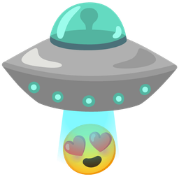 Flying saucer and Smiling face with heart-eyes