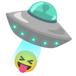 Flying saucer and Squinting face with tongue