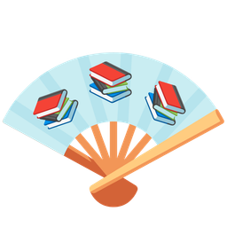 folding hand fan and books