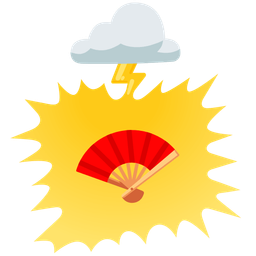 folding hand fan and cloud with lightning
