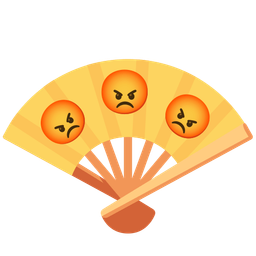 folding hand fan and enraged face