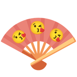 Folding hand fan and Face blowing a kiss