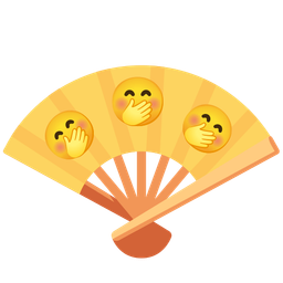 folding hand fan and face with hand over mouth