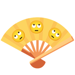 folding hand fan and face with rolling eyes