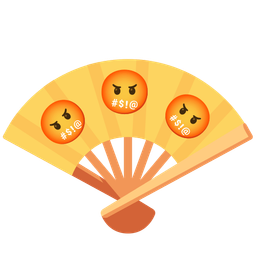 folding hand fan and face with symbols on mouth