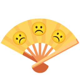 folding hand fan and frowning face