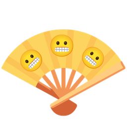 folding hand fan and grimacing face
