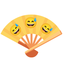 Folding hand fan and Grinning face with sweat