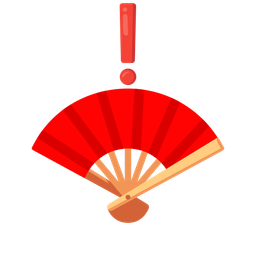 folding hand fan and red exclamation mark