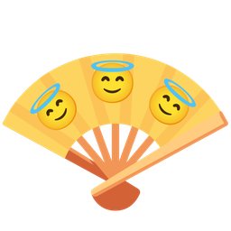 Folding hand fan and Smiling face with halo