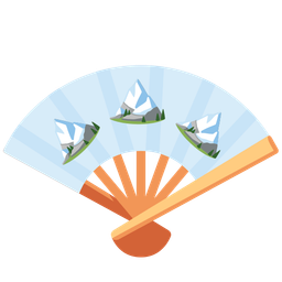 folding hand fan and snow-capped mountain