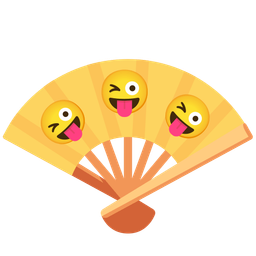 Folding hand fan and Winking face with tongue