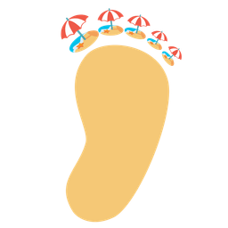 Footprints and Beach with umbrella