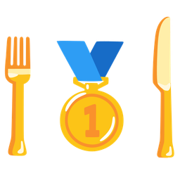 Fork and knife with plate and 1st place medal