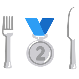 Fork and knife with plate and 2nd place medal