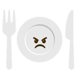 Fork and knife with plate and Angry face