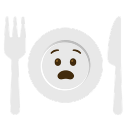 Fork and knife with plate and Anguished face