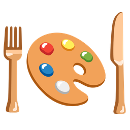 Fork and knife with plate and Artist palette