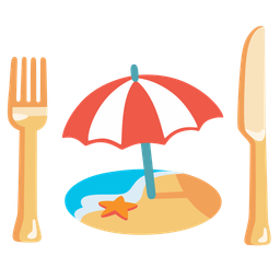 Fork and knife with plate and Beach with umbrella