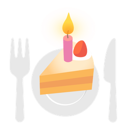 Fork and knife with plate and Birthday cake