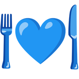 Fork and knife with plate and Blue heart