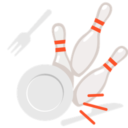 Fork and knife with plate and Bowling