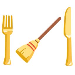 Fork and knife with plate and Broom