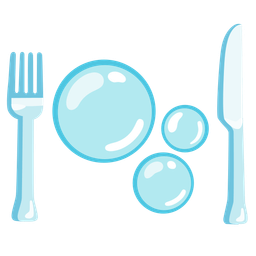 Fork and knife with plate and Bubbles