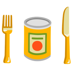 Fork and knife with plate and Canned food