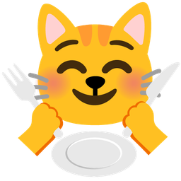 Fork and knife with plate and Cat face