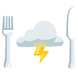 Fork and knife with plate and Cloud with lightning