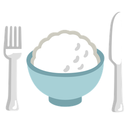 Fork and knife with plate and Cooked rice