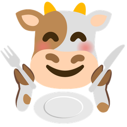 Fork and knife with plate and Cow face