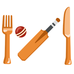 Fork and knife with plate and Cricket game