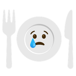Fork and knife with plate and Crying face
