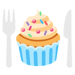 Fork and knife with plate and Cupcake