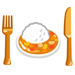 Fork and knife with plate and Curry rice
